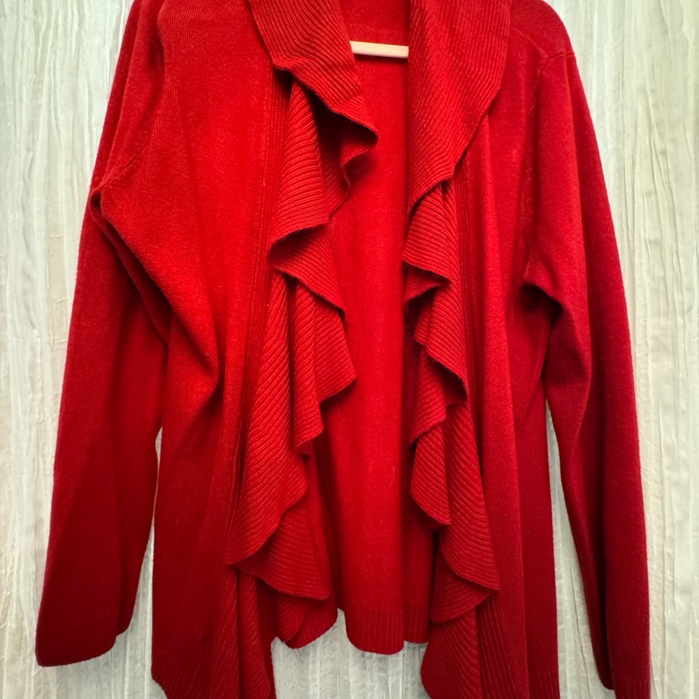 Elegant Red Ruffled Women's Sweater